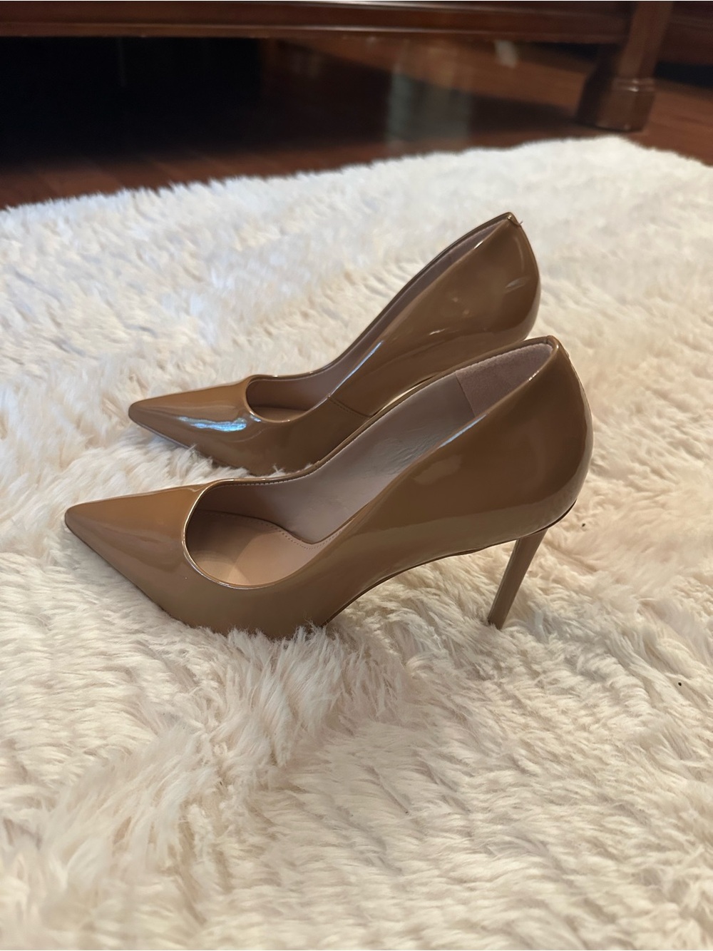 Steve Madden Tan Patent Pointed-Toe Stiletto Pumps